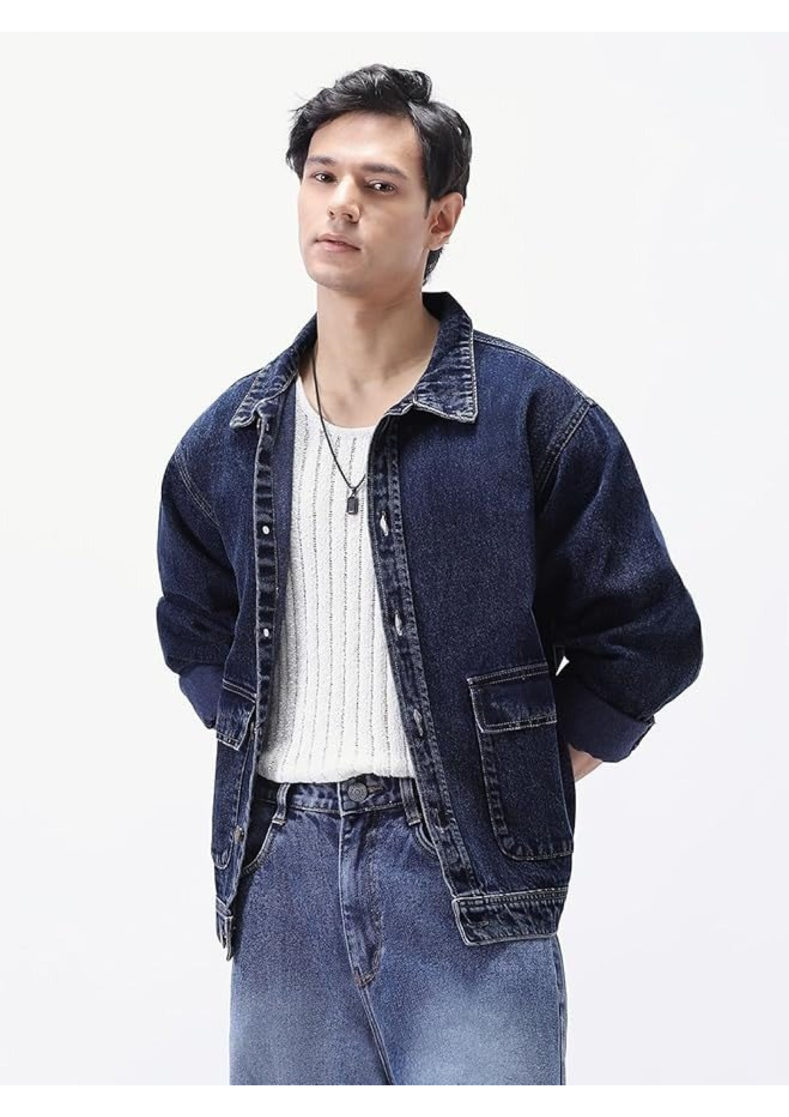 Men Deep Blue Comfort Fit Jeans | 100% Cotton | Regular Fit | Full Sleeve