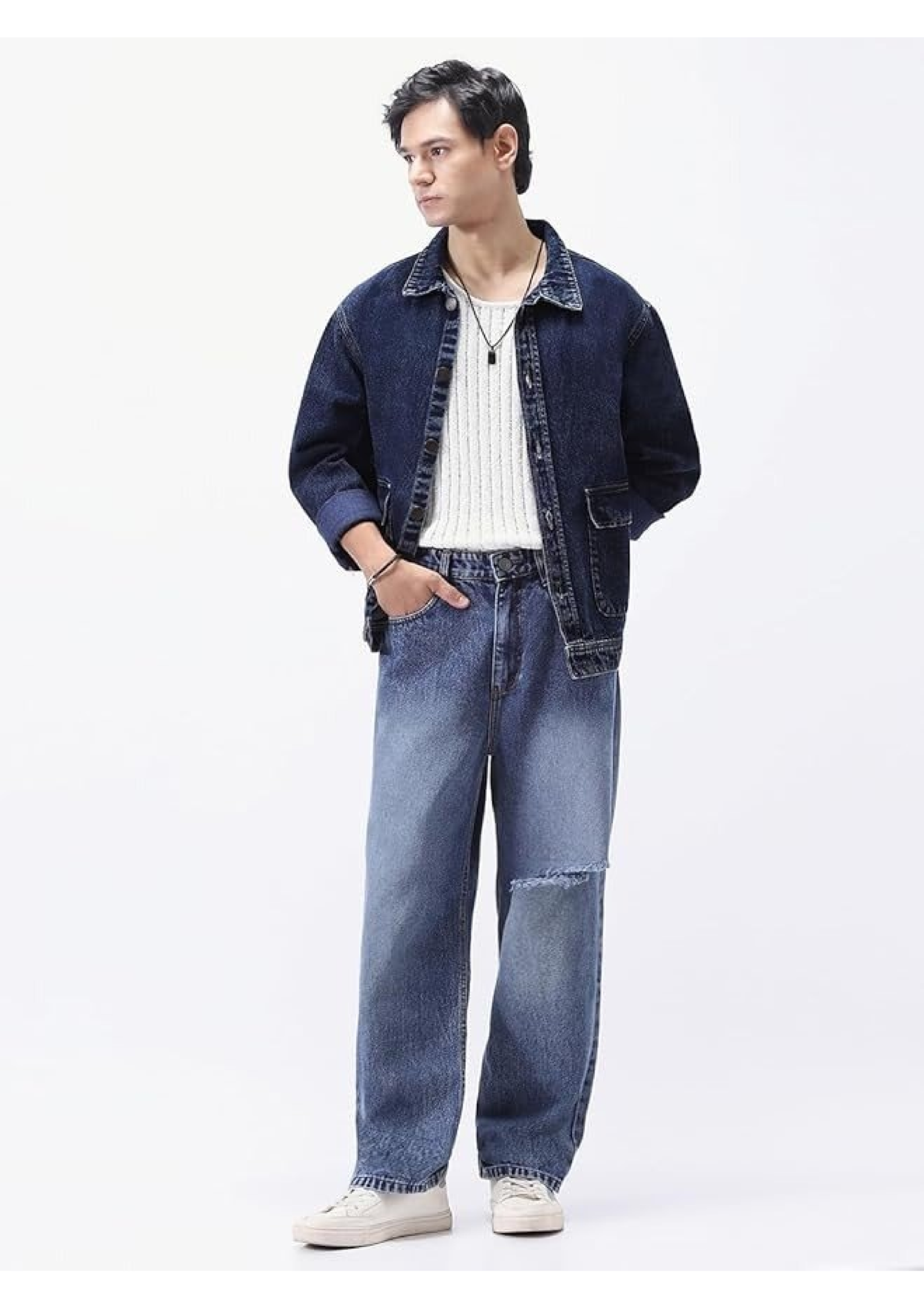 Men Deep Blue Comfort Fit Jeans | 100% Cotton | Regular Fit | Full Sleeve